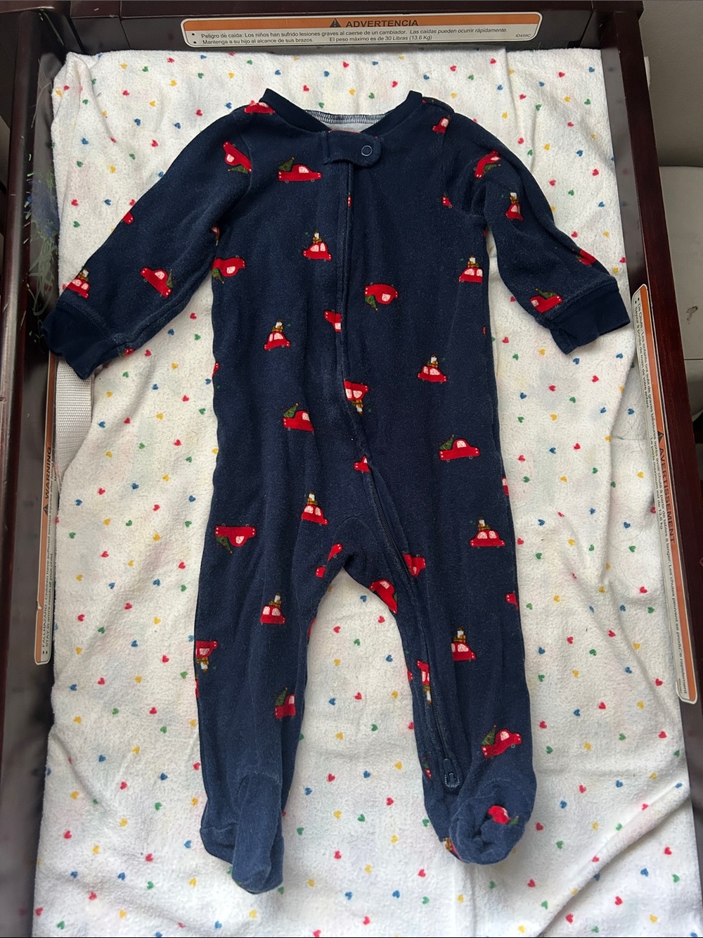 Carter's Navy Footed One-Piece Pajamas with Red Car Print